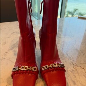Givenchy Red Heeled Boots with Silver Hardware